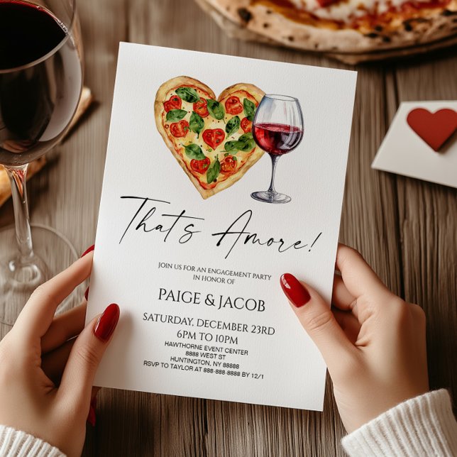 That's Amore! Pizza Wine Wedding Engagement Party Invitation (Creator Uploaded)