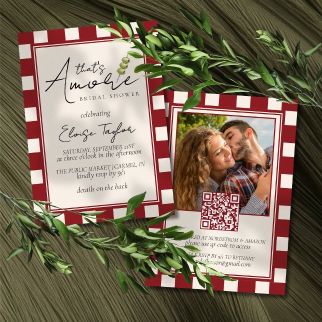 That's Amore Red Checkered Bridal Shower  Invitation (Channel a romantic vibe with this That's Amore Red Checkered Bridal Shower Invitation! )