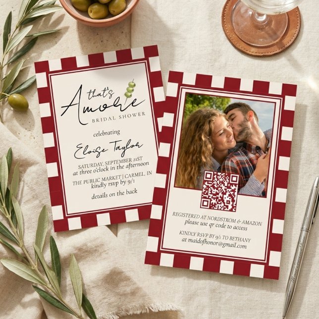 That's Amore Red Checkered Bridal Shower  Invitation (That's Amore Red Checkered Bridal Shower Invitation)