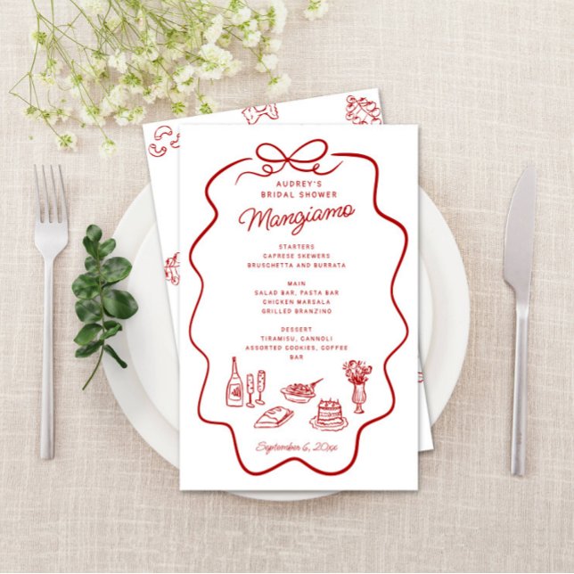 That's Amore Red Doodle Frame Bridal Shower Menu Flyer (Creator Uploaded)
