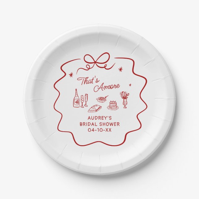 That's Amore, Red Doodle Personalized Shower Paper Plates (Front)