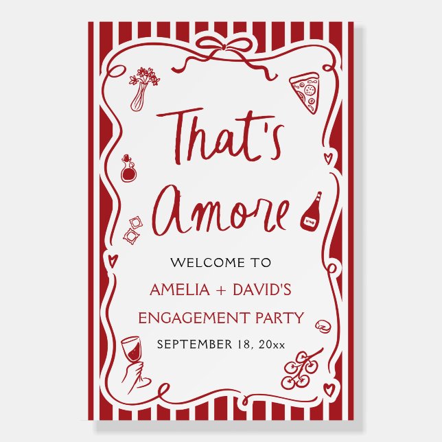 That's Amore Red Italian Engagement Party Welcome Foam Board (Front)