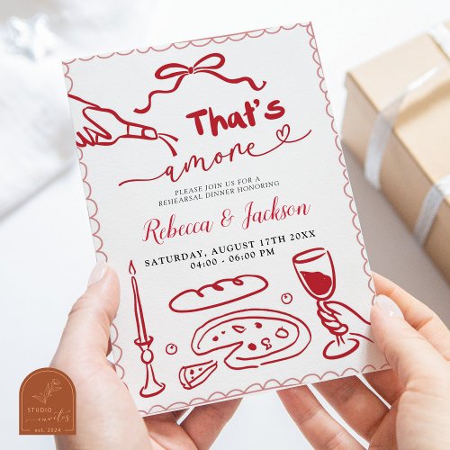 Thats Amore Red Italian Pizza Rehearsal Dinner Invitation