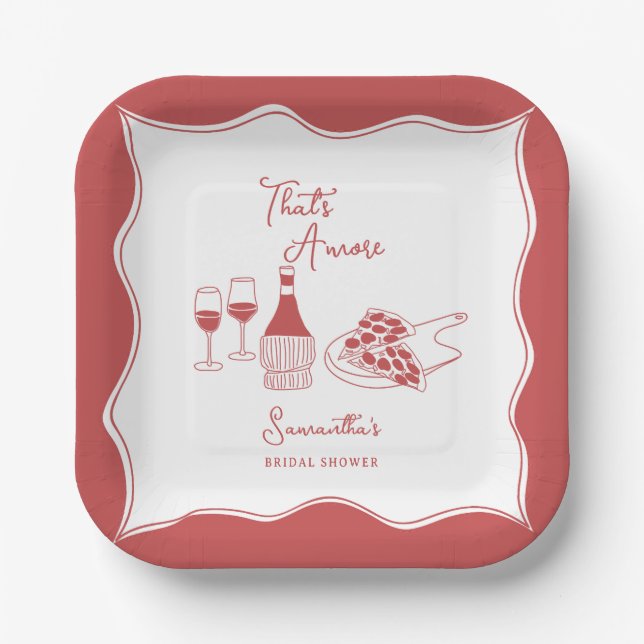 That's Amore Red Italian Pizza Wine Bridal Shower Paper Plates (Front)