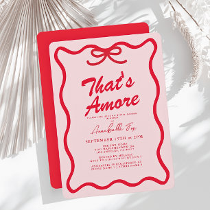 That's Amore Red Pink Hand-drawn Bow Bridal Shower Invitation