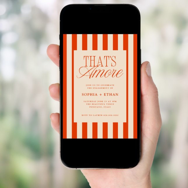 That's Amore Red Stripes Engagement Party Invitation (Front Digital)