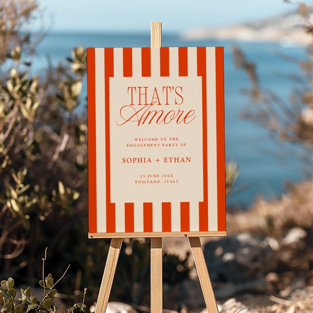 That's Amore Red Stripes Engagement Party Welcome Foam Board (Creator Uploaded)