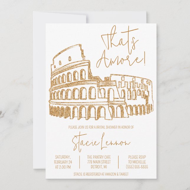 That's Amore, Rome, Italy, Colosseum Bridal Shower Invitation (Front)