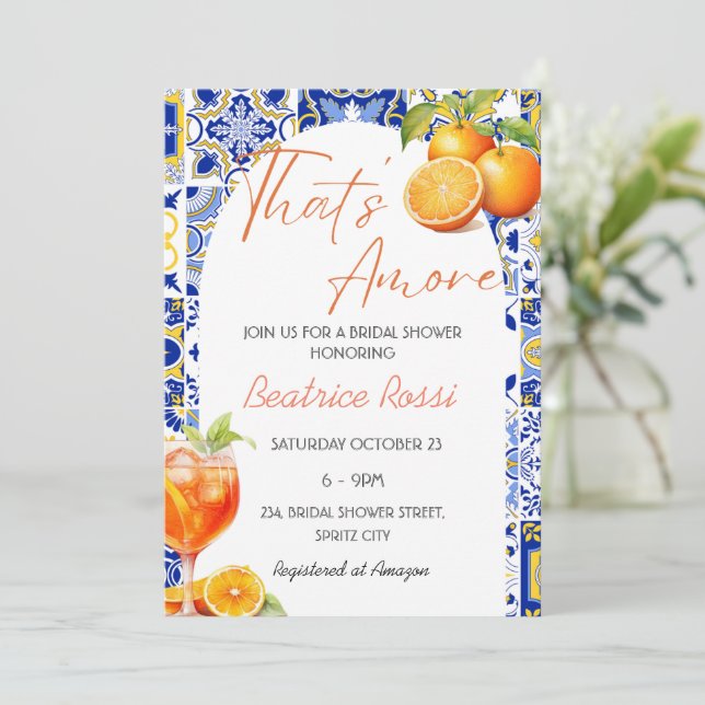 That's Amore Spritz Citrus Bridal Shower Invitation (Standing Front)