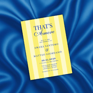 That's Amore Striped Blue & Yellow Wedding Invitation