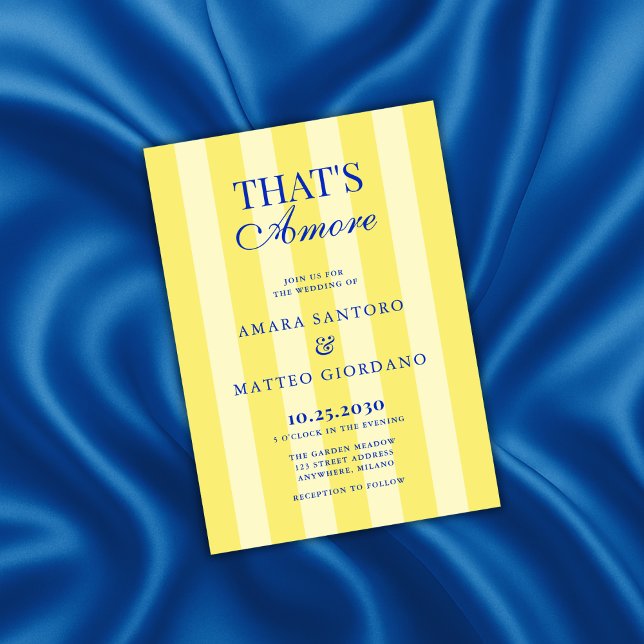 That's Amore Striped Blue & Yellow Wedding Invitation (Creator Uploaded)