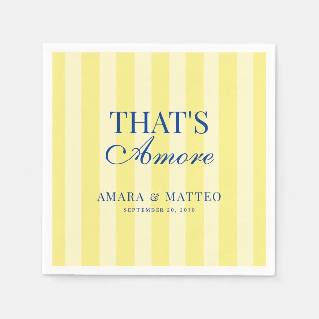 That's Amore Striped Blue & Yellow Wedding Napkins (Front)
