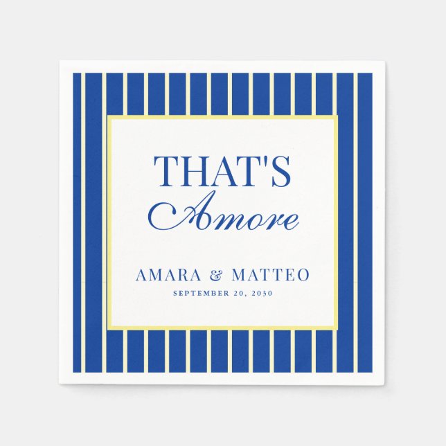 That's Amore Striped Blue & Yellow Wedding Napkins (Front)