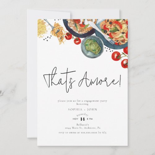 Thats Amore Watercolor Italian Food Engagement  Invitation