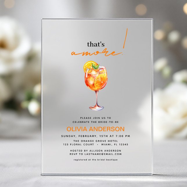 That's Amore Watercolor Spritz Bridal Shower Acrylic Invitations (Creator Uploaded)