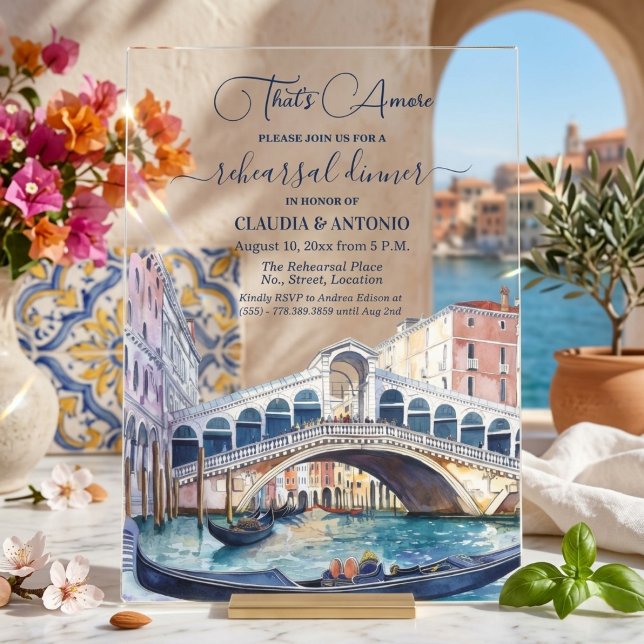 That's Amore Watercolor Venice Rehearsal Dinner Acrylic Invitations (Creator Uploaded)