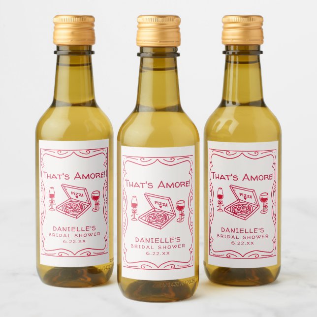 That's Amore Whimsical Hand Drawn Bridal Shower Wine Label (Bottles)