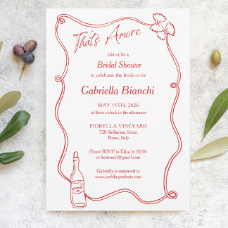 That's Amore Whimsical Hand Drawn Chic Italian Red Invitation