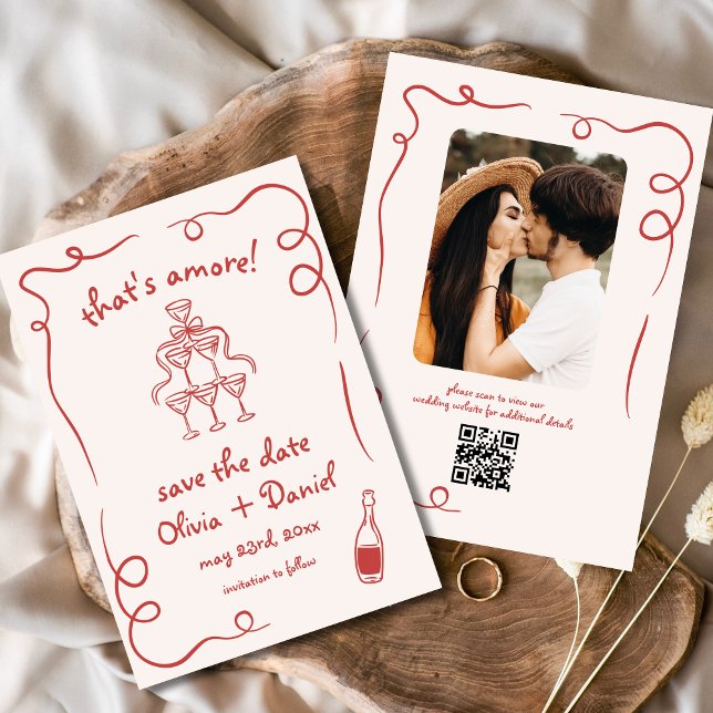 That's Amore Whimsical Hand Drawn Photo QR Code Save The Date (Creator Uploaded)