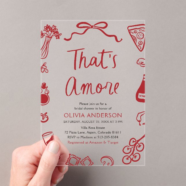 That's Amore Whimsical Italian Pizza Bridal Shower Acrylic Invitations (Insitu (Handheld))