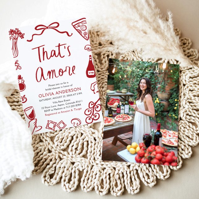 That's Amore Whimsical Italian Pizza Bridal Shower Invitation (Watercolor That's Amore Whimsical Italian Pizza Wine Bridal Shower Invitation)