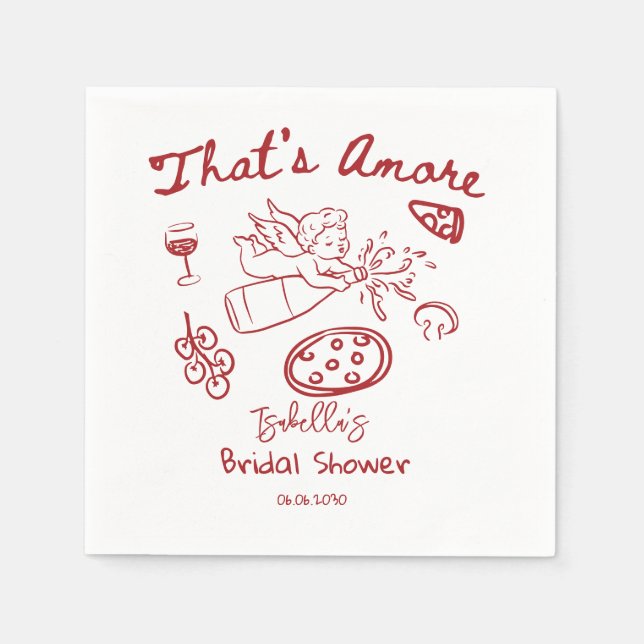  That's Amore Whimsical Red Hand Drawn Italian  Napkins (Front)