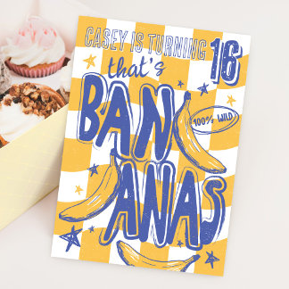 THATS BANANAS Funny Modern Yellow Checked Birthday Invitation