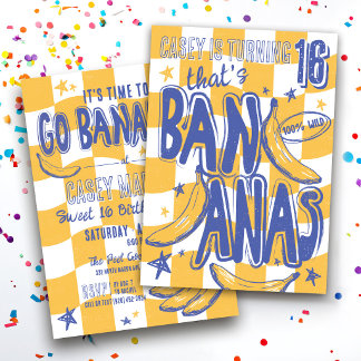 THAT'S BANANAS Funny Trendy Yellow 16th Birthday Invitation