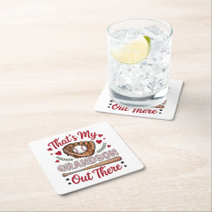That's My Grandson Out There Baseball Grandma Square Paper Coaster