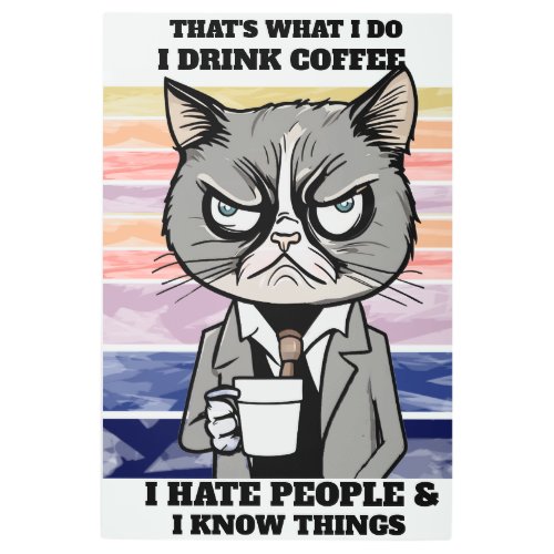 Thats What I Do I Drink Coffee I Hate People Funny Metal Print