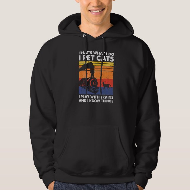 That's What I Do I Pet Cats I Play With Trains Mod Hoodie (Front)