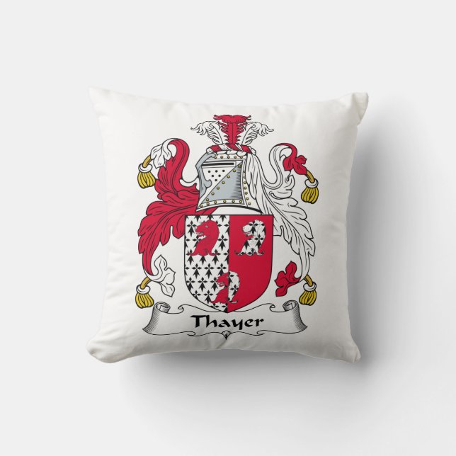 Thayer Family Crest Throw Pillow (Front)