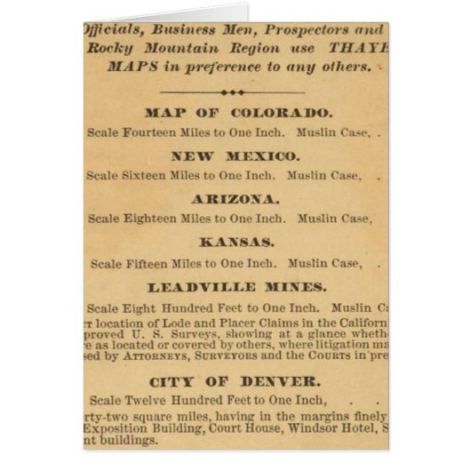 Thayer's map of Colorado Cards (Front)