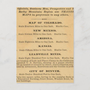 Thayer's map of Colorado Postcard