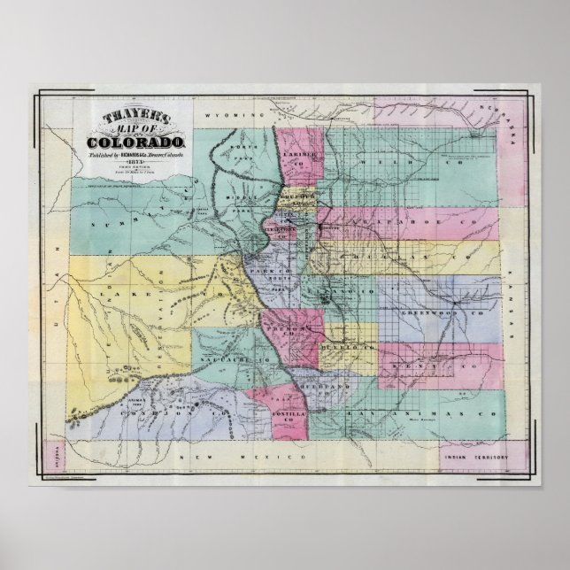 Thayer's Map of Colorado Poster (Front)