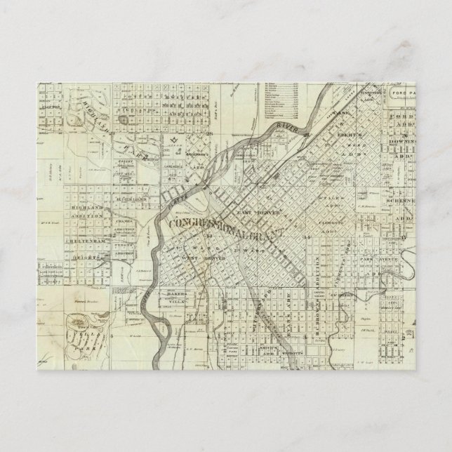 Thayer's Map of Denver Colorado Postcard (Front)