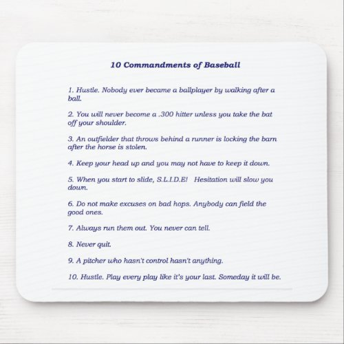 The 10 Commandments of Baseball Mouse Pad