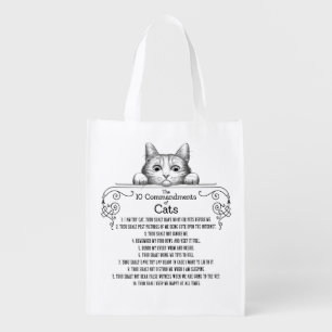 The 10 Commandments of Cats Funny Grocery Bag