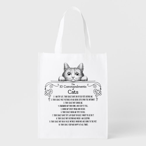 The 10 Commandments of Cats Funny Grocery Bag