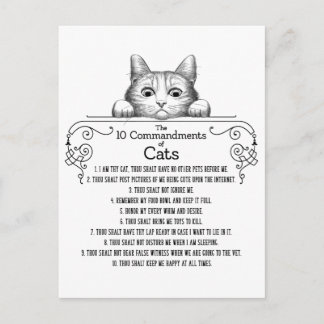 The 10 Commandments of Cats Funny Postcard