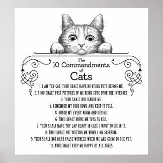 The 10 Commandments of Cats Funny Poster