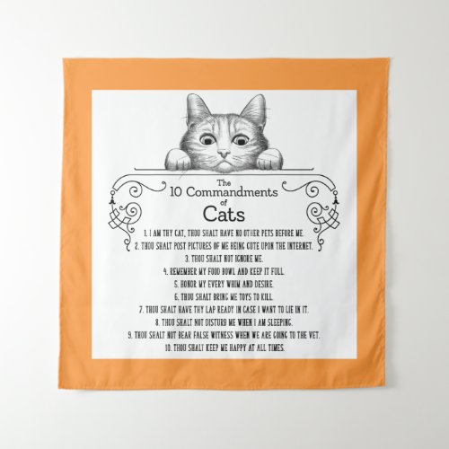 The 10 Commandments of Cats Funny Tapestry