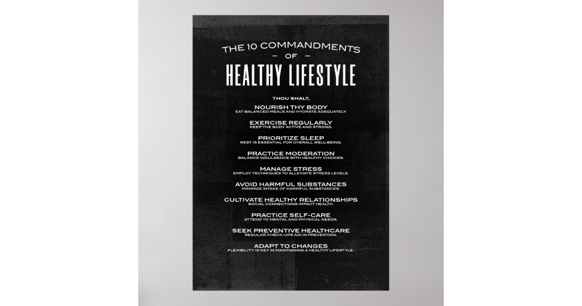 The 10 Commandments of Healthy Lifestyle Poster | Zazzle