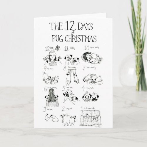 The 12 Days of Pug Christmas Holiday Card