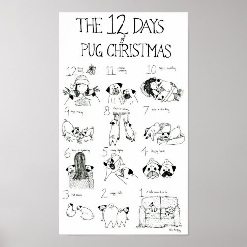 The 12 Days of Pug Christmas Poster