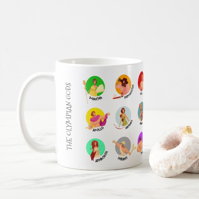 The 12 Olympian Gods of Greek Mythology Coffee Mug (With Donut)