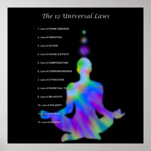 The 12 Universal Laws _ Colorful Yoga Silhouette  Poster