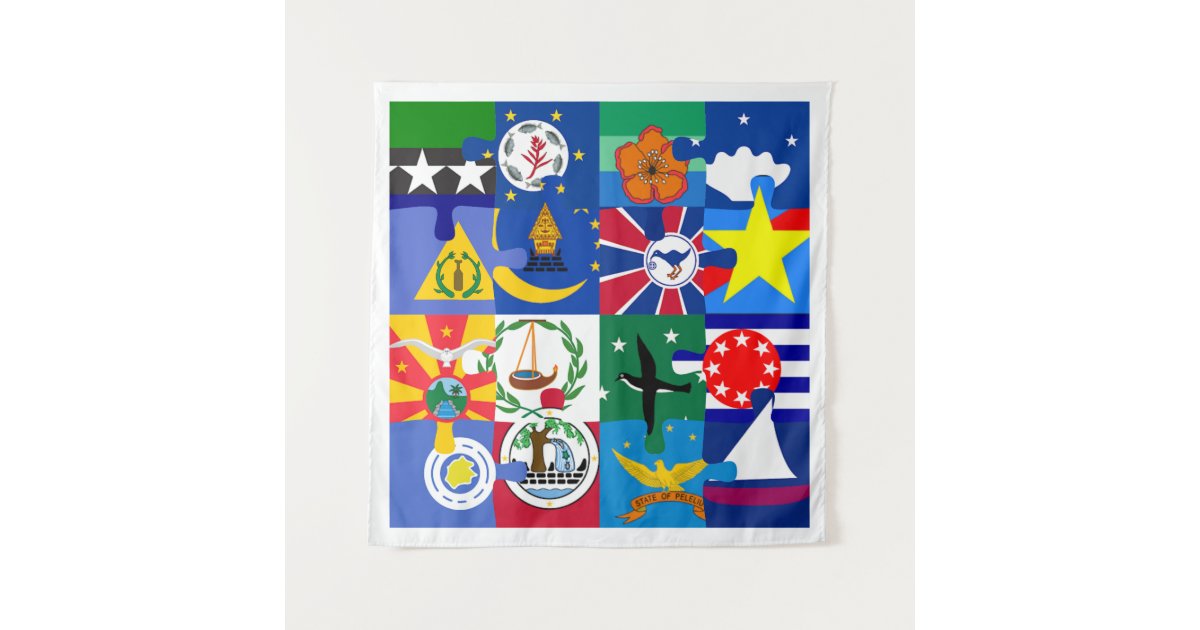 The 16-State Flags of Palau Tapestry | Zazzle
