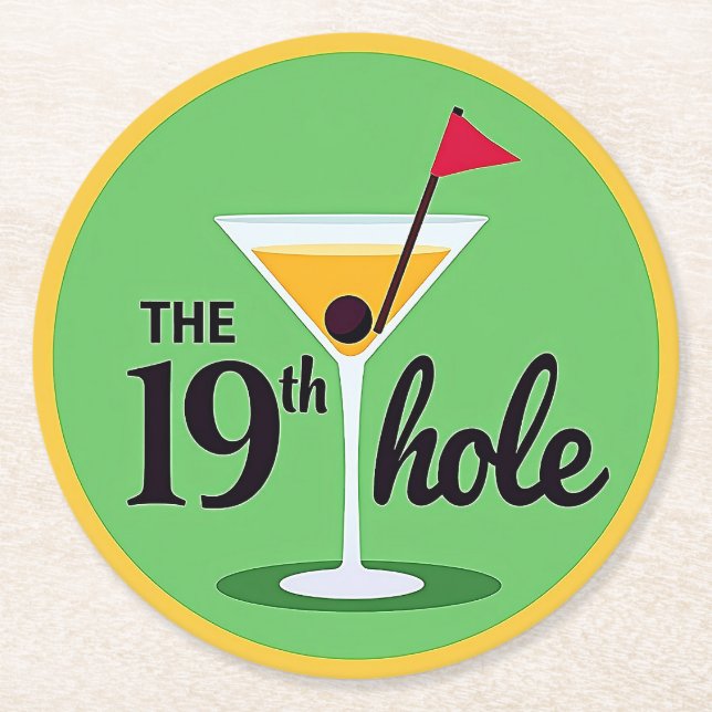The 19th Hole Golf Humor Design Round Paper Coaster (Front)