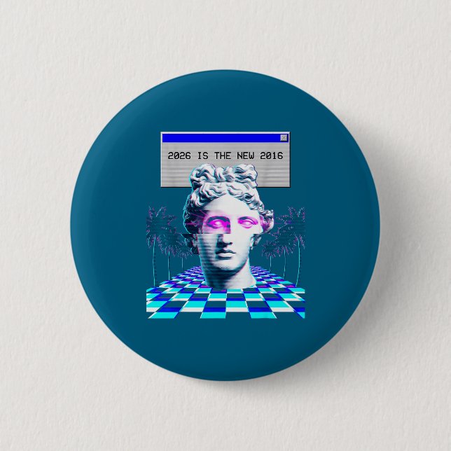 The 2016 Vaporwave Glitch Statue Aesthetic Button (Front)